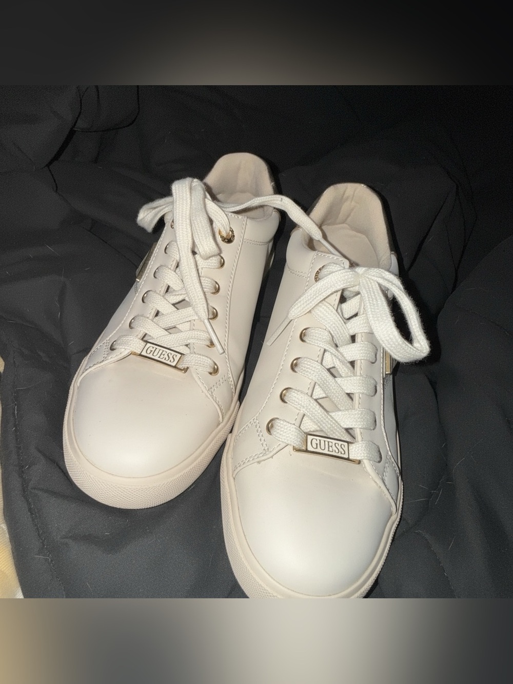 GUESS Women's Cream Lace-Up Low-Top Sneakers with Gold Accents